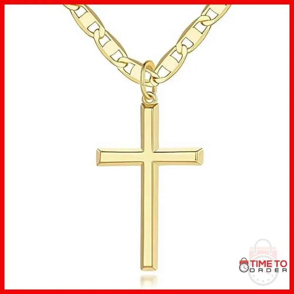Gold Plated Cross Pendant Necklace 19 Inch Lobster Clasp